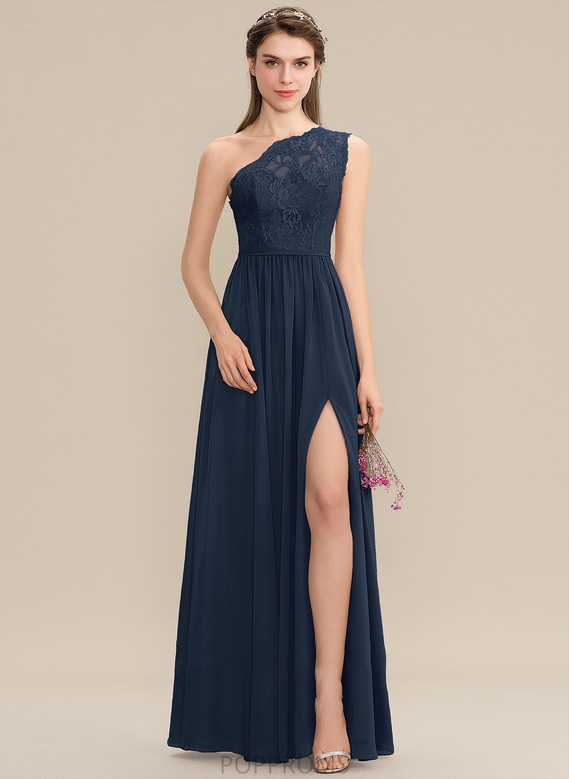 Length A-Line Silhouette Neckline Fabric SplitFront One-Shoulder Floor-Length Embellishment Carolina Sleeveless V-Neck Bridesmaid Dresses