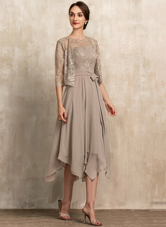 of With Mother A-Line Dress Chiffon Bride Mother of the Bride Dresses Tea-Length Sarai Bow(s) the Neck Scoop Lace