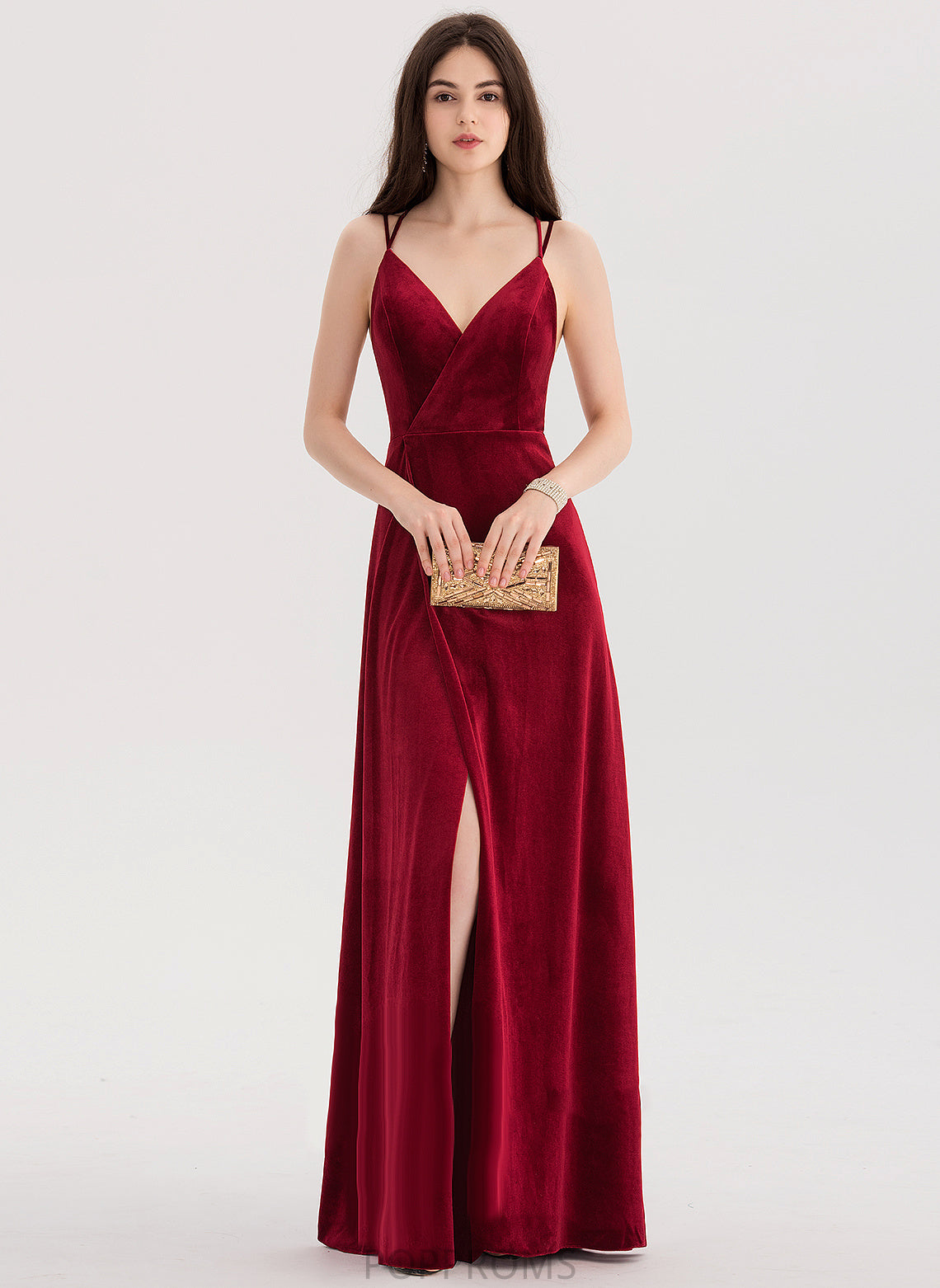 V-neck Prom Dresses A-Line Velvet Zion Floor-Length