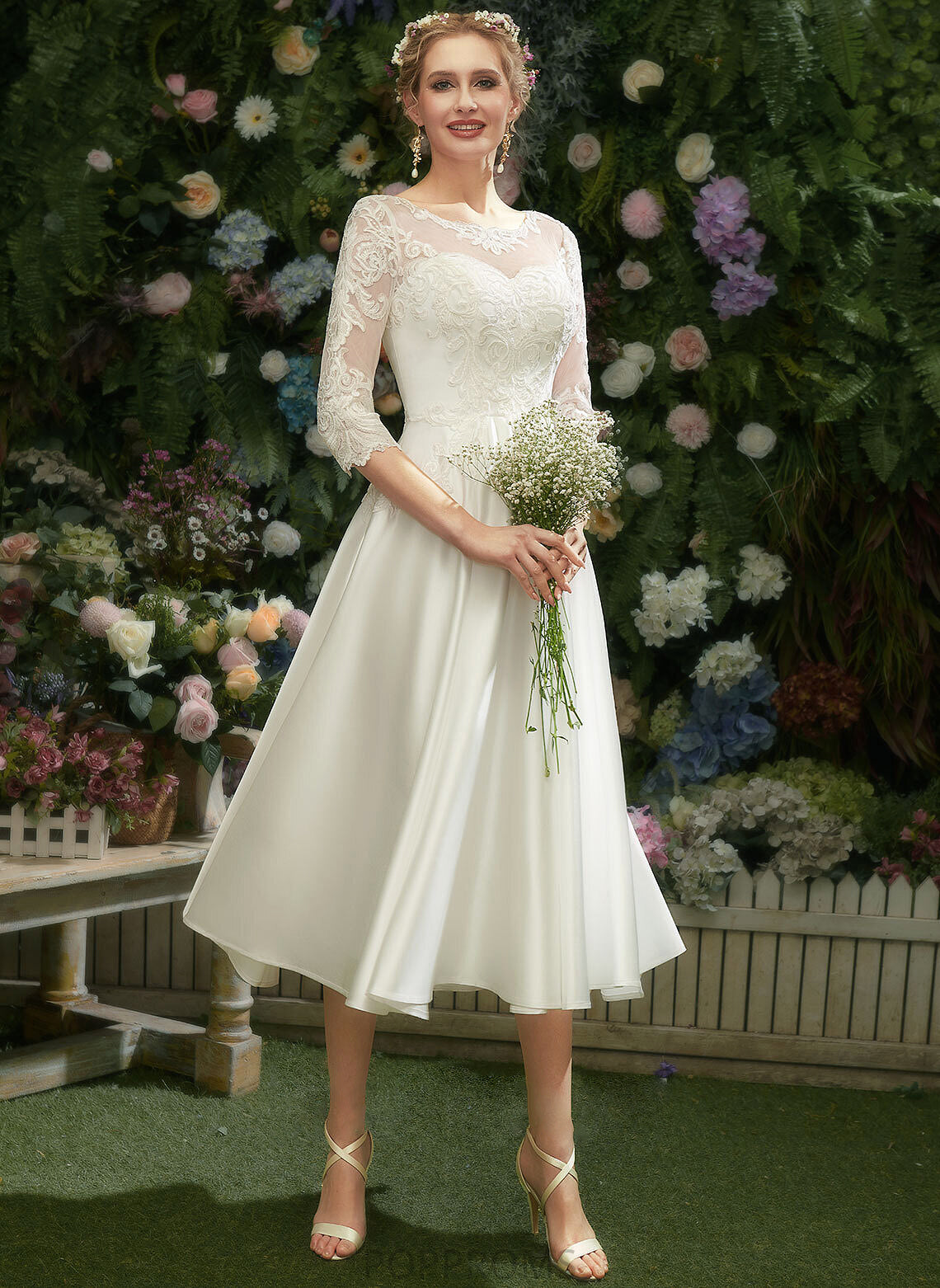 Wedding Illusion Dress Tea-Length With Melissa Lace A-Line Wedding Dresses