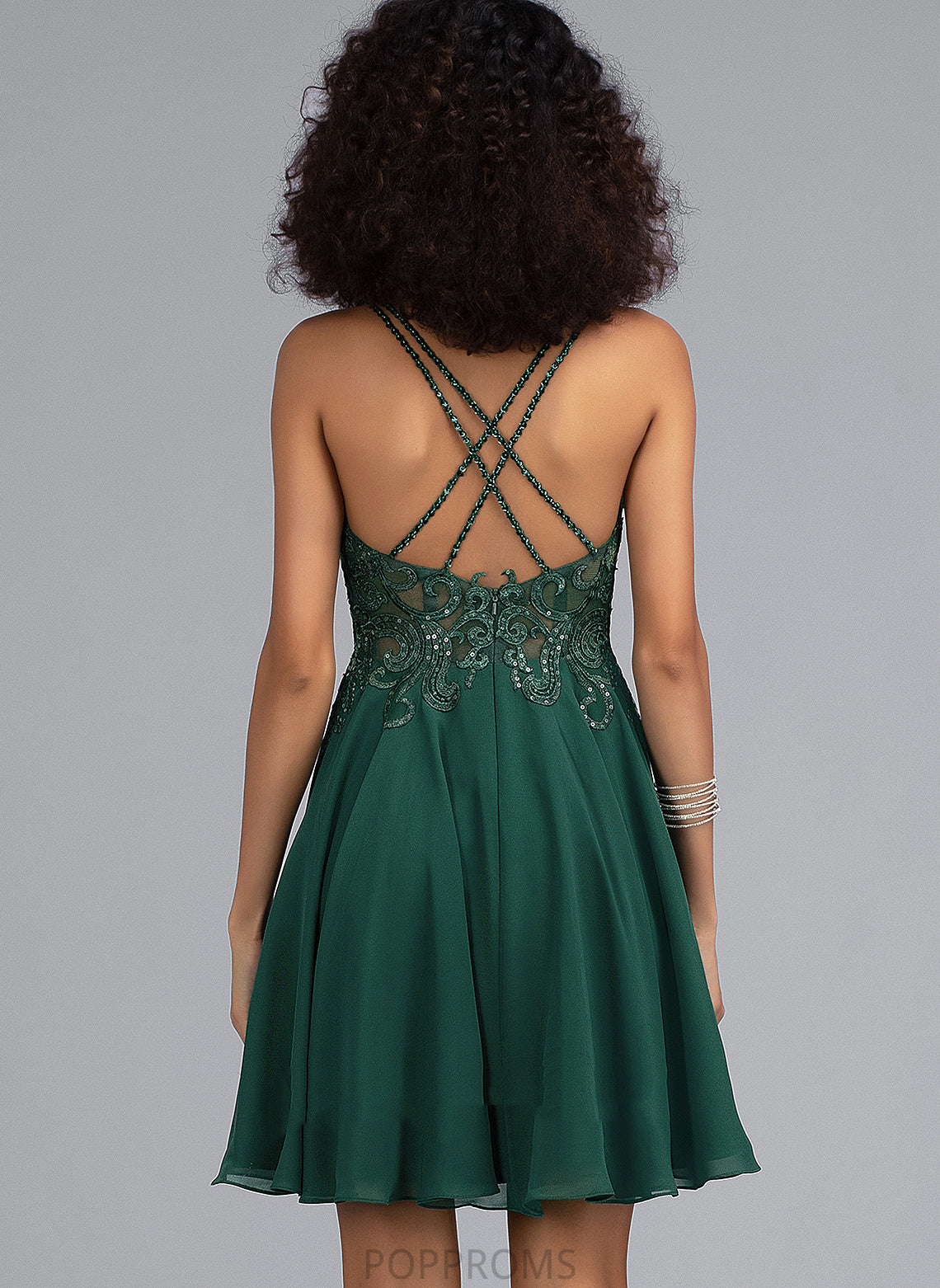 Homecoming Dresses Short/Mini Rosemary Homecoming V-neck Lace Beading With A-Line Sequins Chiffon Dress