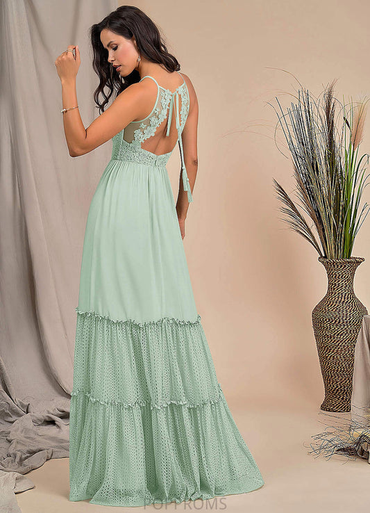 Vera Floor Length Natural Waist A-Line/Princess Spaghetti Staps Sleeveless Bridesmaid Dresses