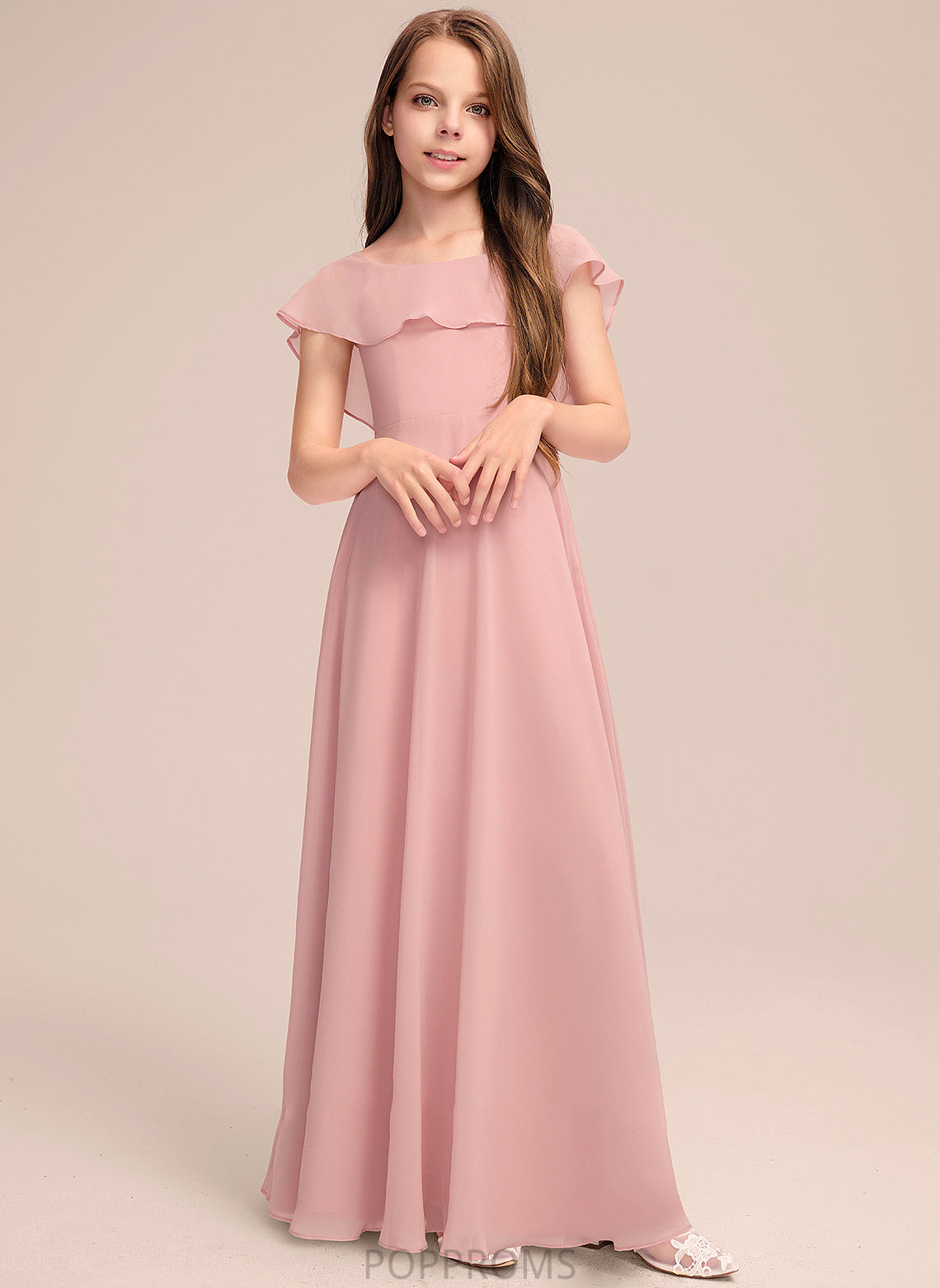 With Chiffon Floor-Length Junior Bridesmaid Dresses Neck Paula A-Line Scoop Cascading Ruffles