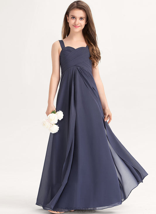 With A-Line Ruffle Floor-Length Sweetheart Chiffon Junior Bridesmaid Dresses Jaslyn