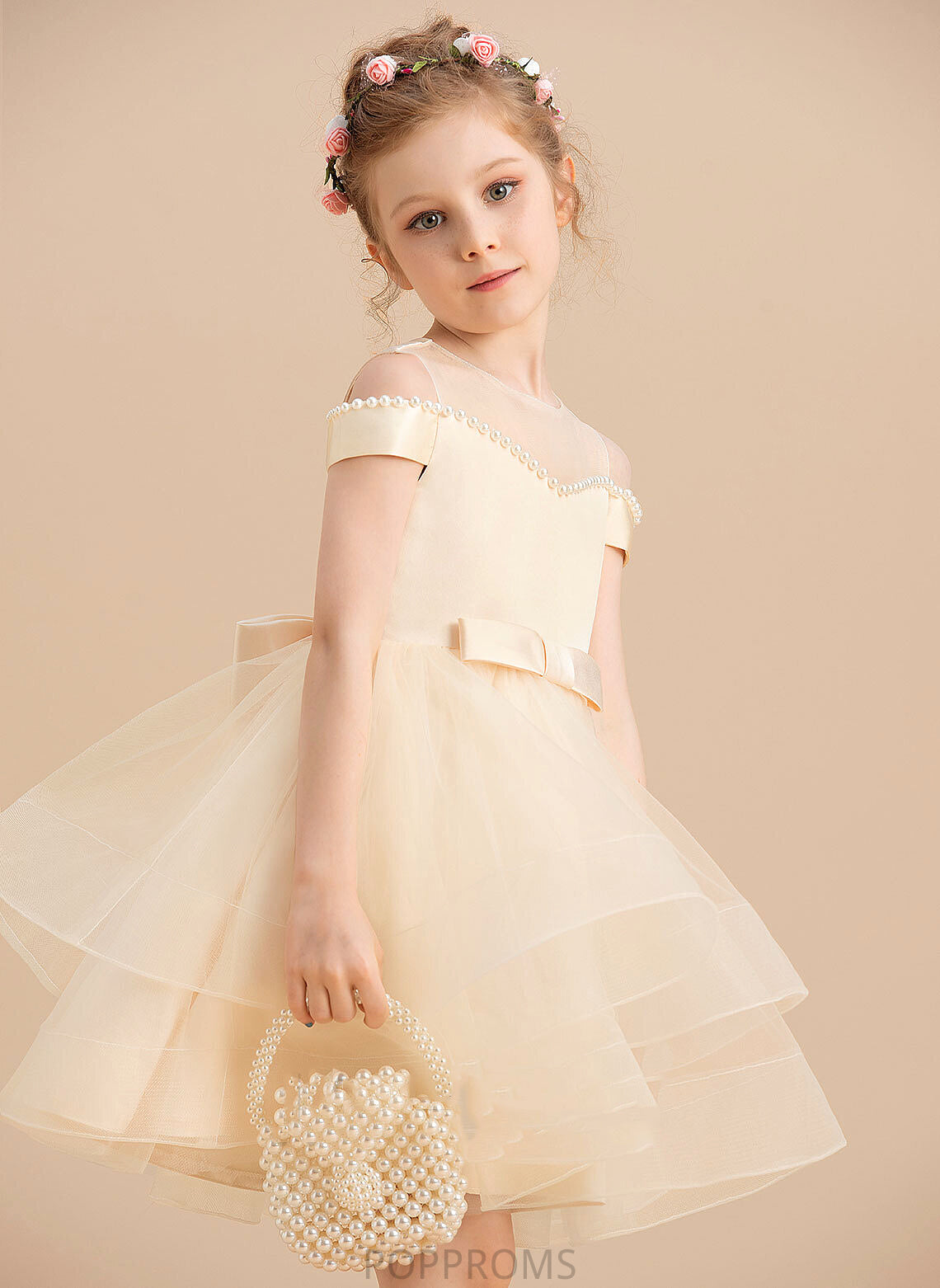 - Scoop Ball-Gown/Princess Sleeveless Beading/Bow(s) Knee-length Dress Flower With Neck Siena Girl Flower Girl Dresses Satin/Tulle