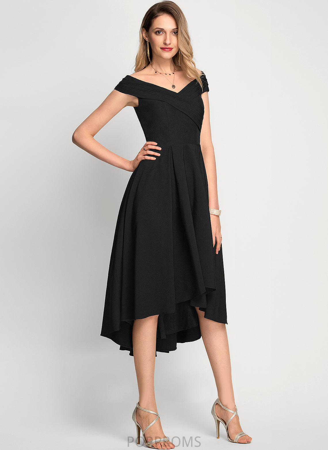 Cocktail Dresses A-Line Cocktail Stretch Dress Crepe Off-the-Shoulder Asymmetrical Catalina