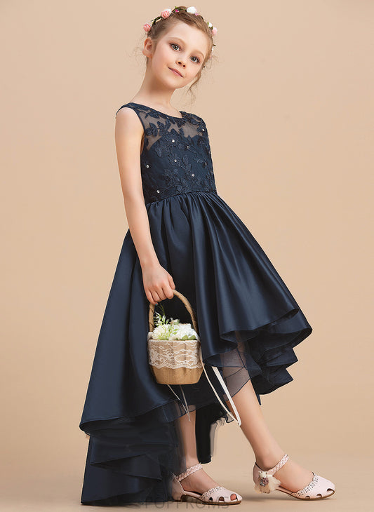 Satin Girl Dress Neck Flower Bow(s) Sleeveless - Alessandra Asymmetrical Flower Girl Dresses With Ball-Gown/Princess Scoop