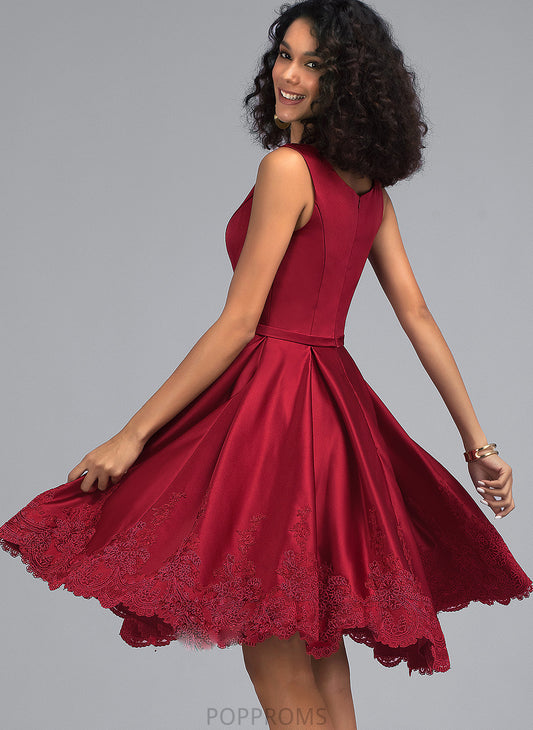 Lace Homecoming Dresses Dress V-neck Lorna Homecoming A-Line With Appliques Knee-Length Satin