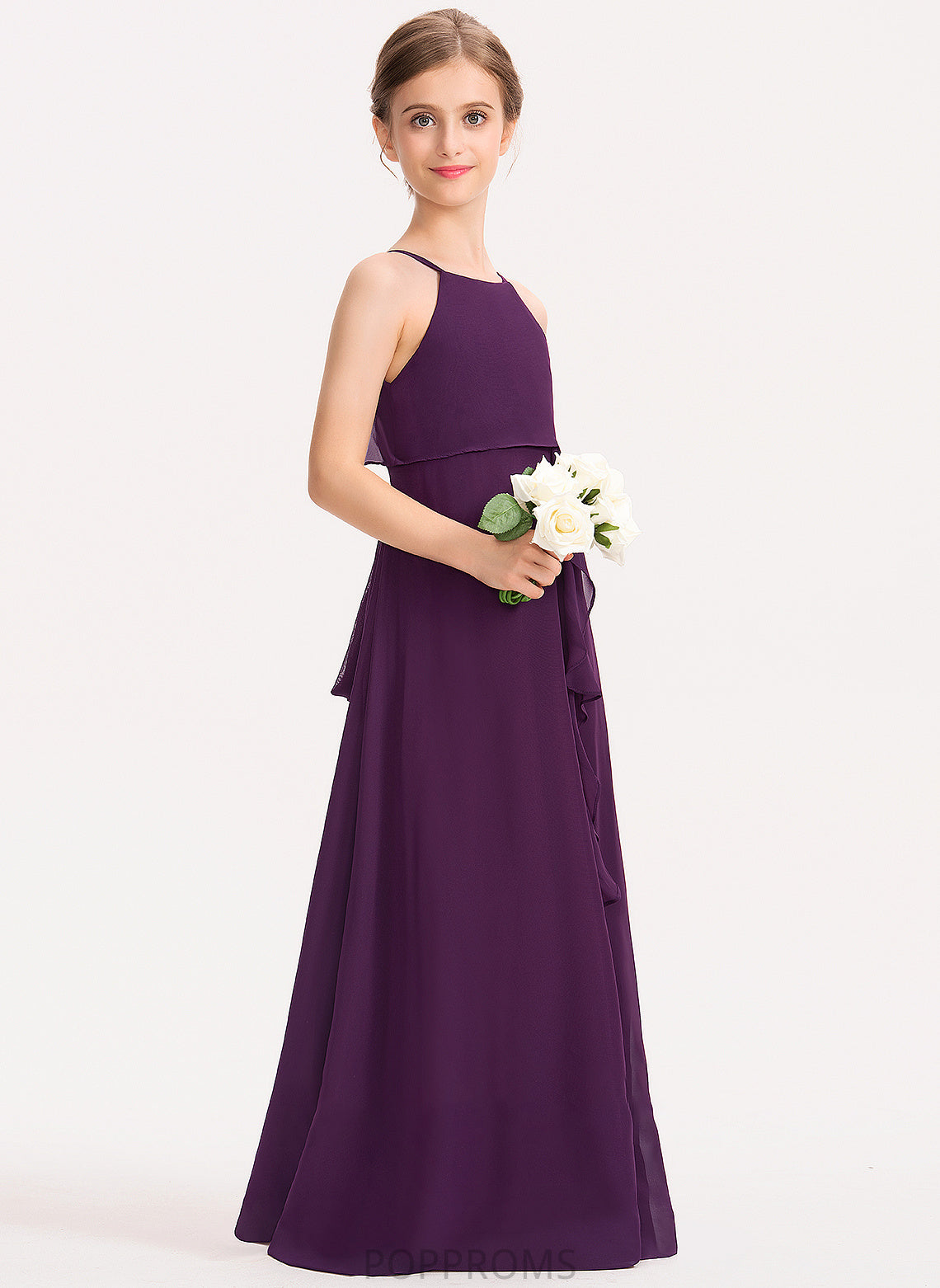 With Junior Bridesmaid Dresses Ruffles Nancy Chiffon Scoop Bow(s) A-Line Neck Floor-Length Cascading