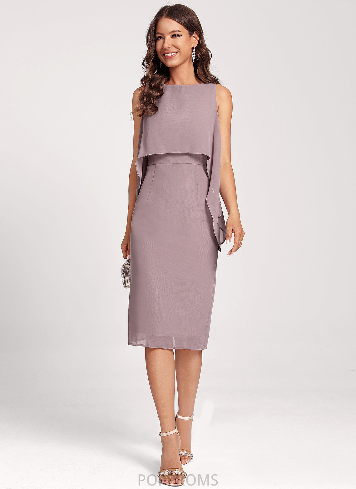 Dress Scoop Courtney Knee-Length Club Dresses Neck Cocktail Sheath/Column Chiffon