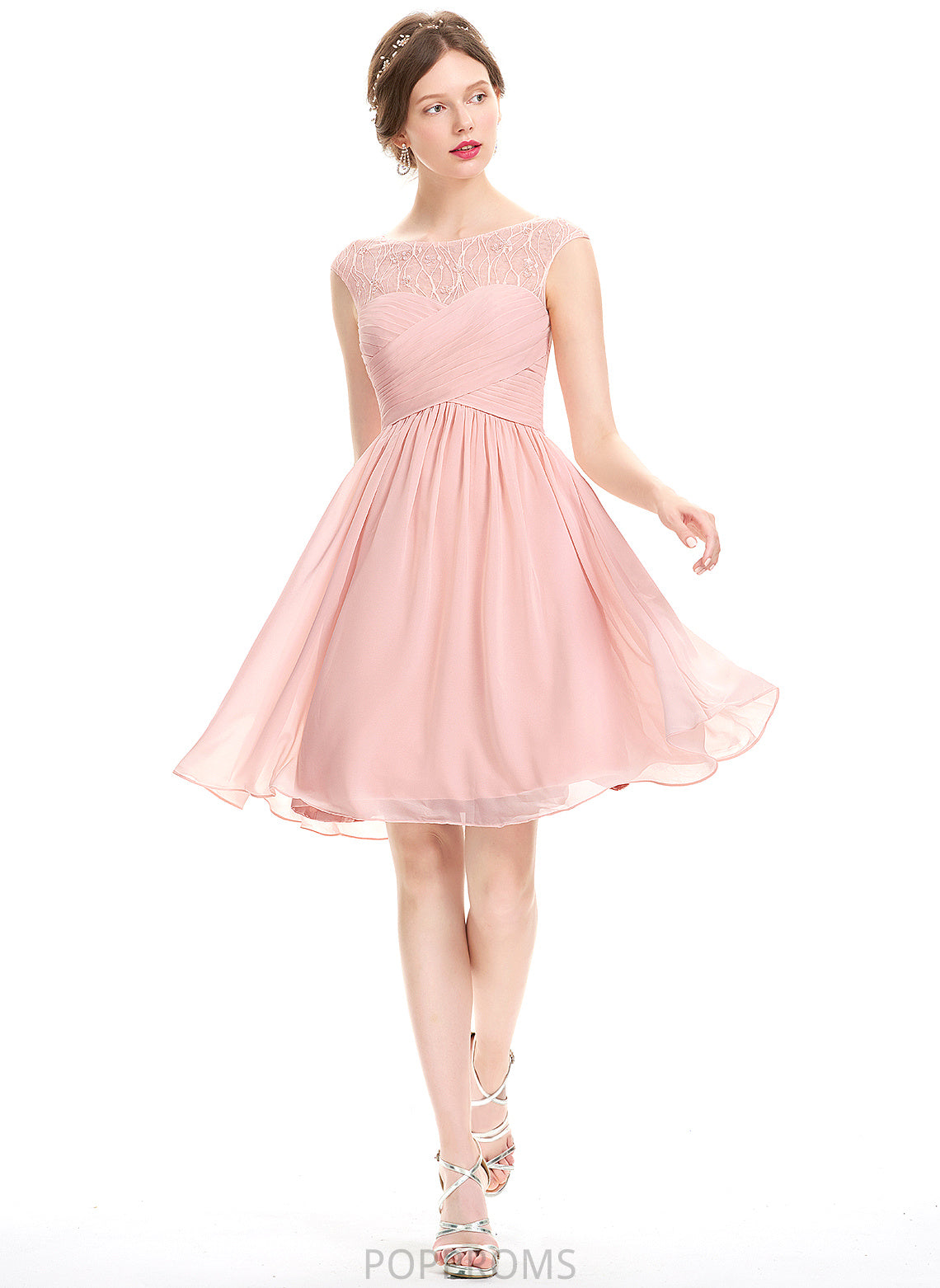 Dress Chiffon Knee-Length A-Line Karla Homecoming Dresses Scoop Beading Neck Ruffle Homecoming Lace With