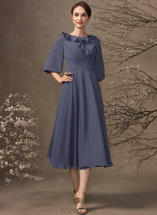 Mother of the Bride Dresses Dress Chiffon Mother Tea-Length Bride Cascading of Scoop Neck the Kenzie A-Line Ruffles With