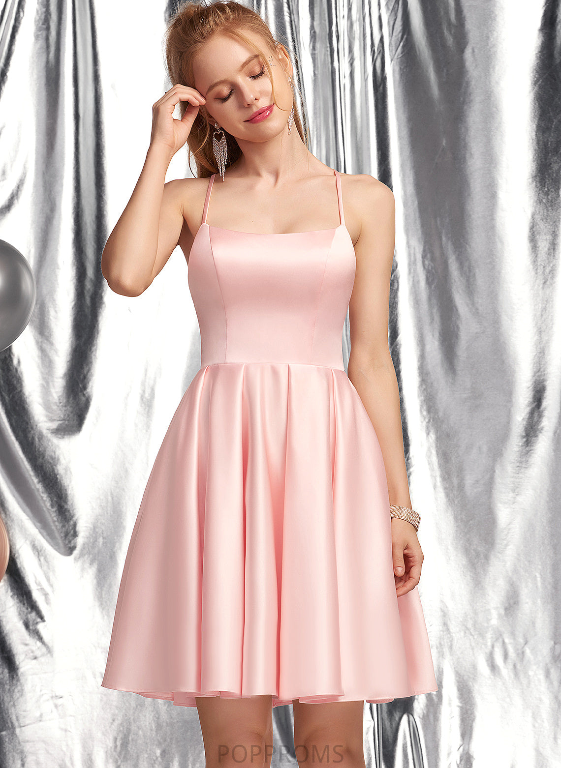 A-Line Square Short/Mini Satin Prom Dresses Mina