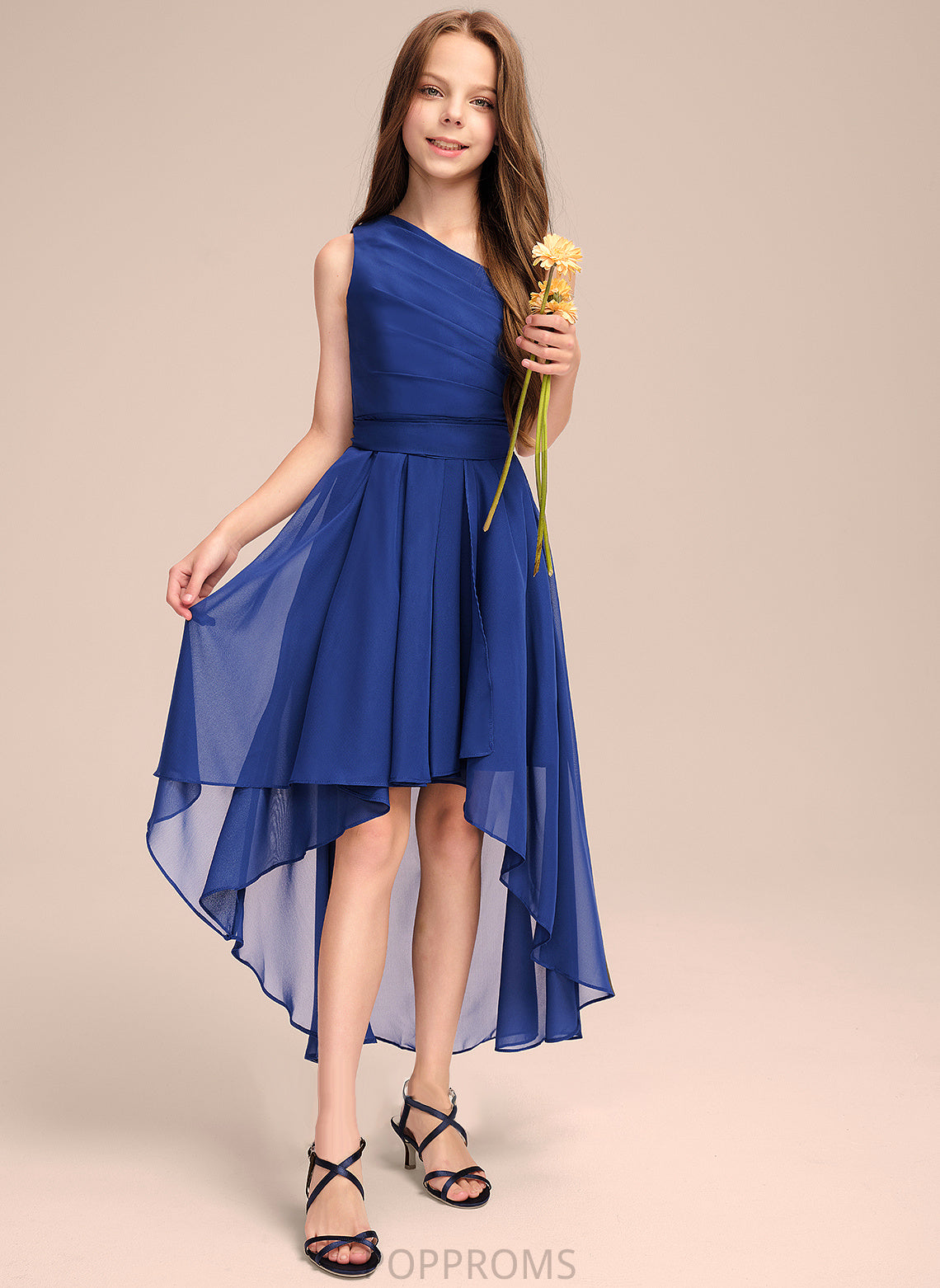 With Claudia One-Shoulder Asymmetrical Bow(s) A-Line Chiffon Ruffles Junior Bridesmaid Dresses