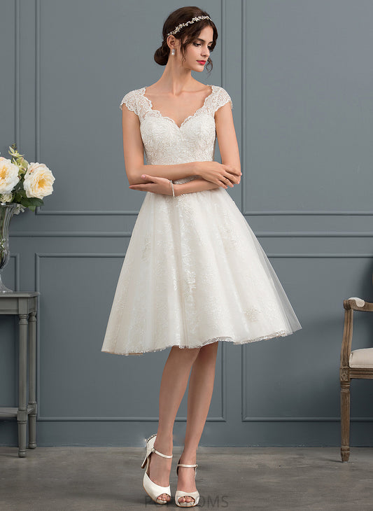 A-Line Knee-Length Wedding Dresses Lace Jaqueline Wedding V-neck Dress Tulle