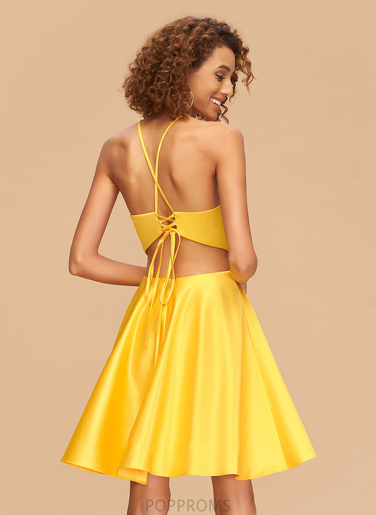 Neck Homecoming Dresses Scoop Satin Short/Mini Dress A-Line Lillian Homecoming