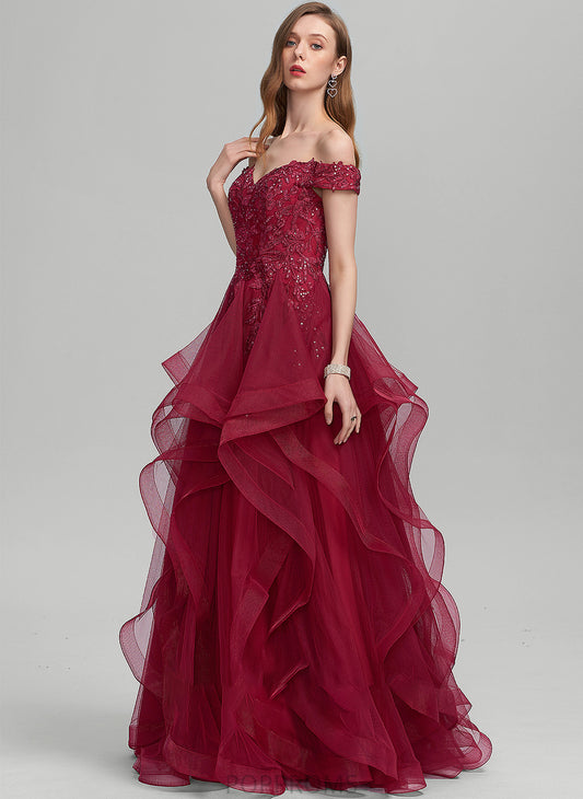 With Prom Dresses Off-the-Shoulder Michaelia Ball-Gown/Princess Floor-Length Tulle Sequins