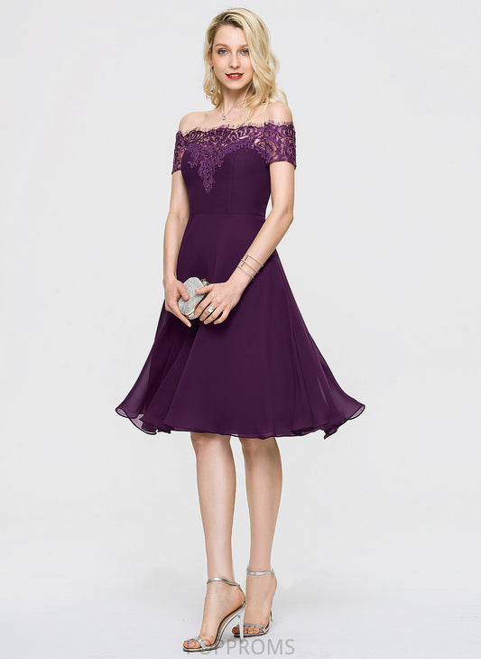 Lace Off-the-Shoulder Lace Dress A-Line Beading Cocktail Dresses Chiffon Laci Knee-Length Cocktail With