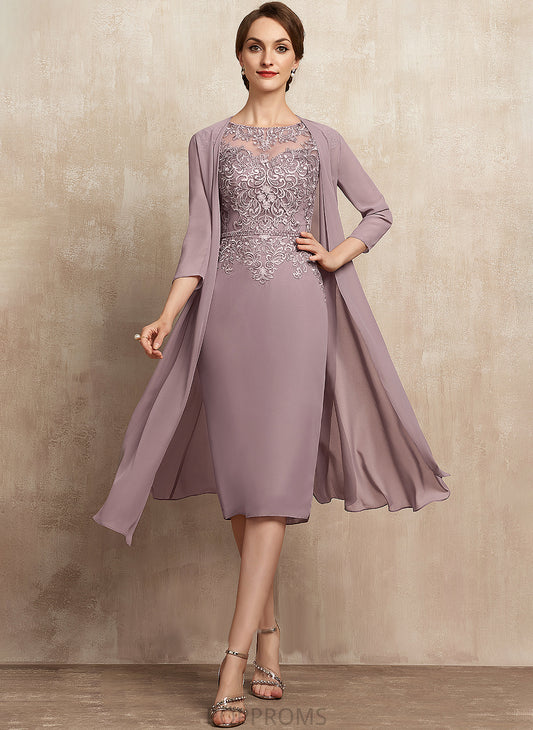 Neck Mother of Addison Mother of the Bride Dresses Beading Knee-Length With Scoop Sequins Lace the Bride Chiffon Sheath/Column Dress