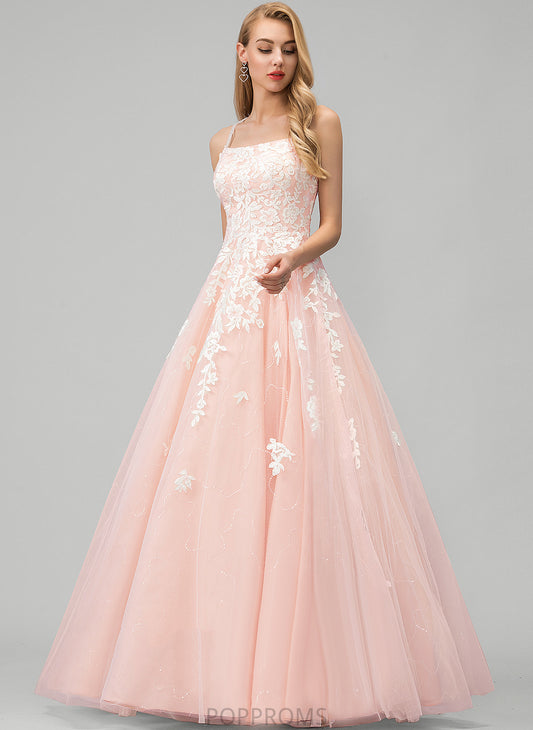 Ball-Gown/Princess Prom Dresses Alexia Square Floor-Length Sequins With Tulle Lace