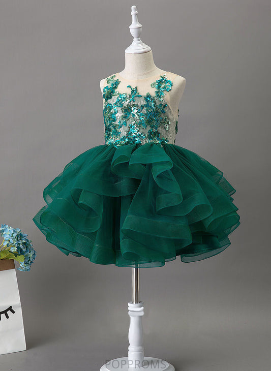 Girl Neck Dress Scoop Knee-length Tulle/Lace/Sequined Flower Girl Dresses Sleeveless Flower Ball-Gown/Princess - Ellen