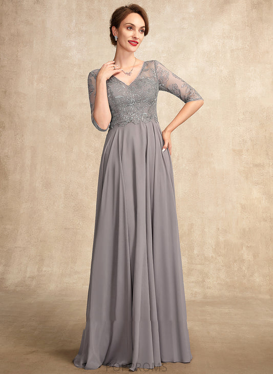 Dress Sequins Mother of the Bride Dresses With A-Line Chiffon Bride V-neck Mother Floor-Length Ellie the of Lace