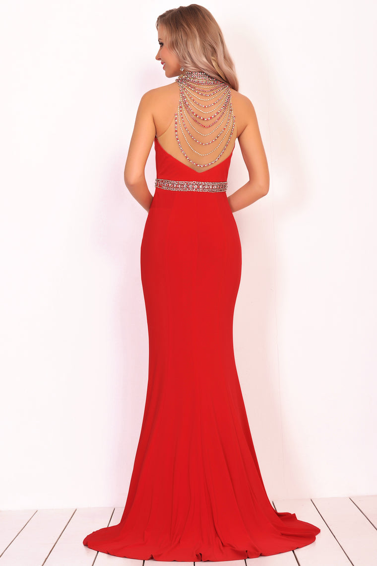 2024 Prom Dresses Mermaid High Neck Spandex With Beading Sweep Train