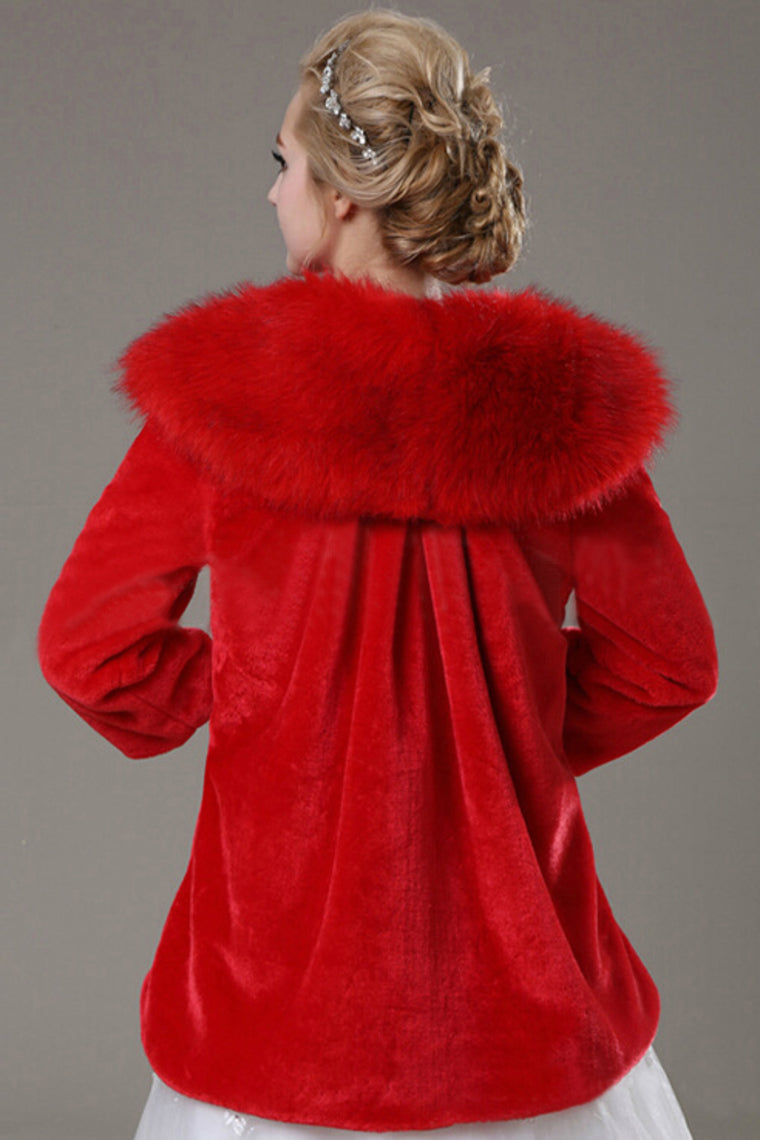 Pretty 3/4 Length Sleeve Red Faux Fur Wedding Wrap