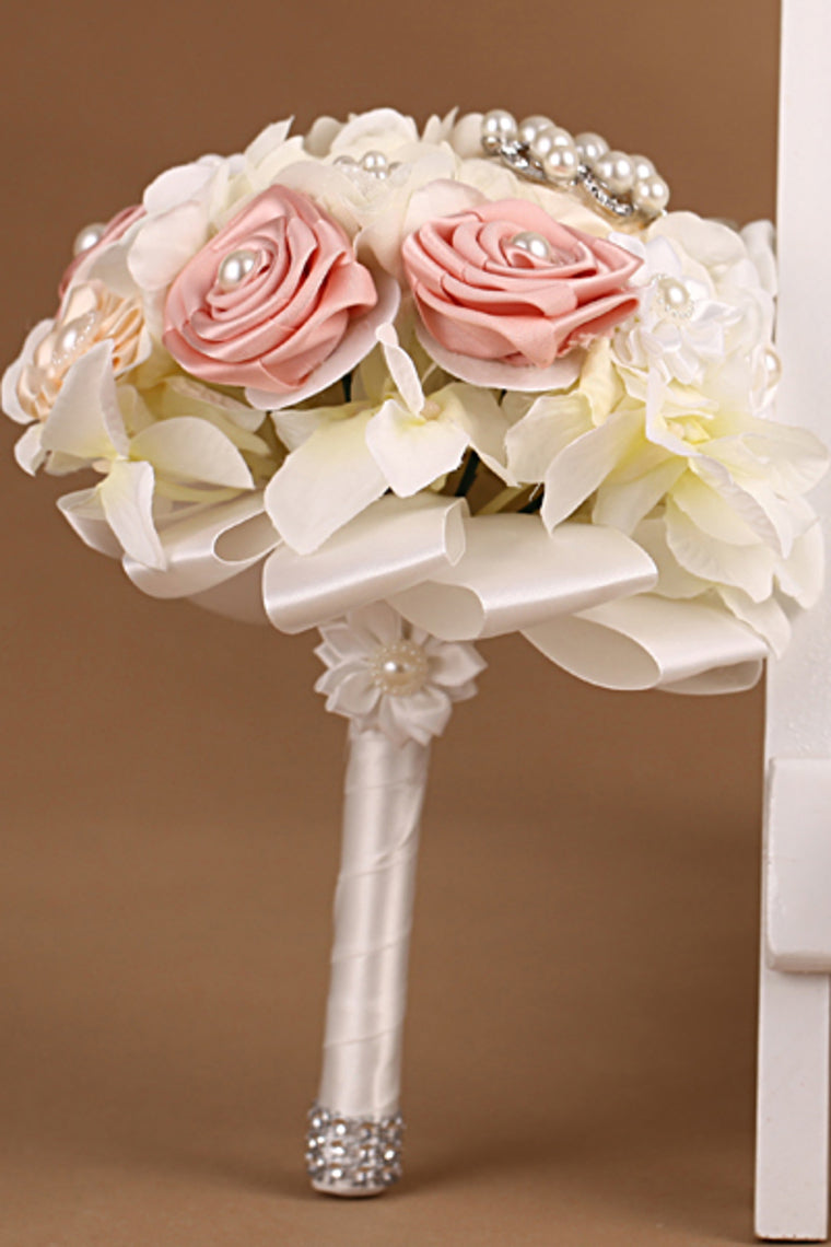 Wedding Bouquet Ribbon Roses With Rhinestone Brooch (25*15cm)