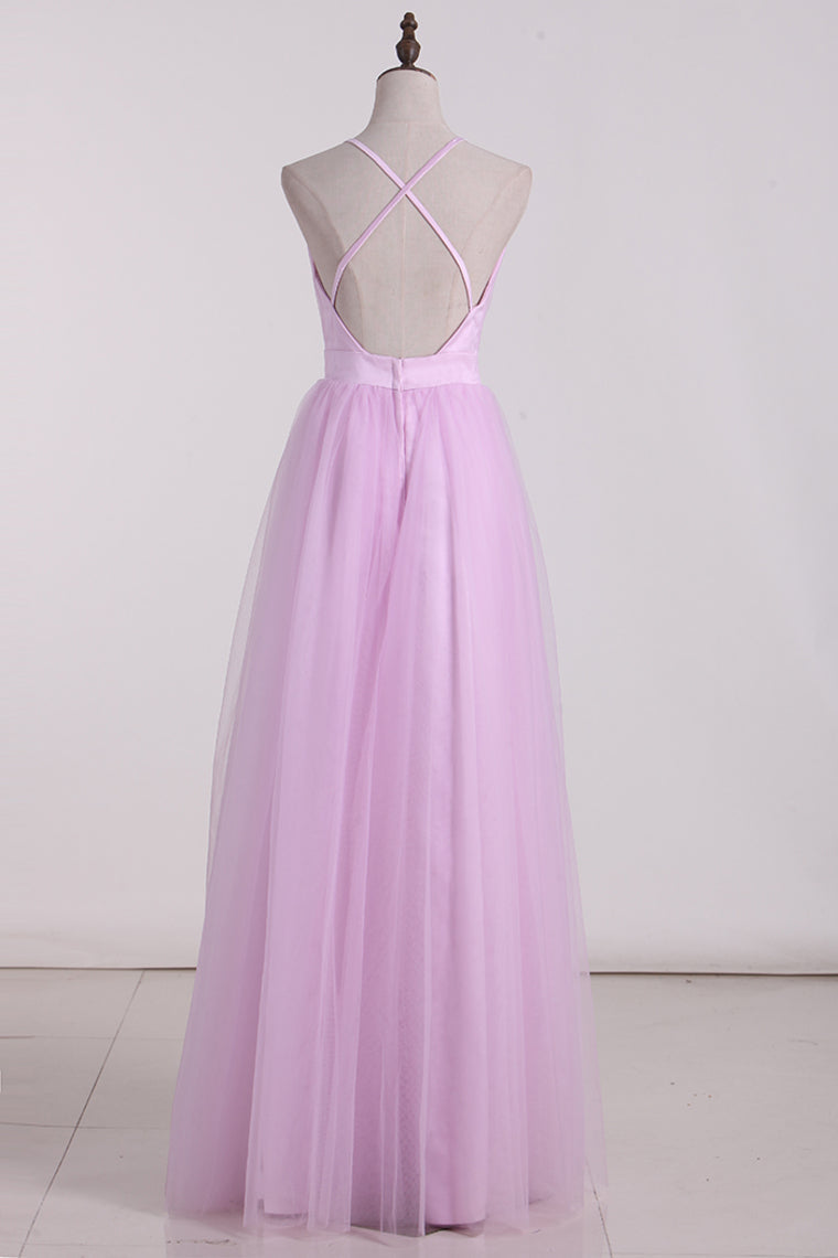 2024 Tulle Bridesmaid Dresses Spaghetti Straps With Ruffles A Line