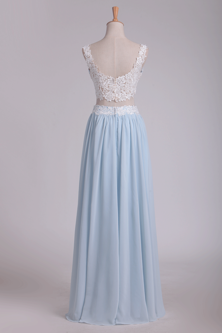 2024 Two-Piece Spaghetti Straps A Line With Applique And Ruffles Chiffon Prom Dresses