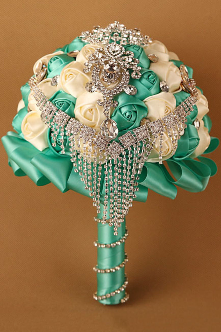 Round Shape Acrylic Cristal Beads With Ribbon Handle Wedding Bouquet (26*20cm)