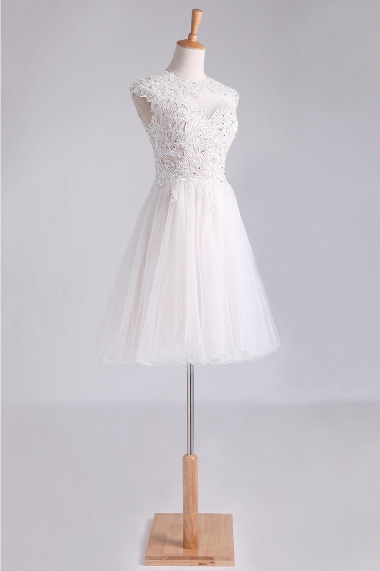 2024 Homecoming Dresses Scoop Short/Mini A Line Tulle With Applique And Beading