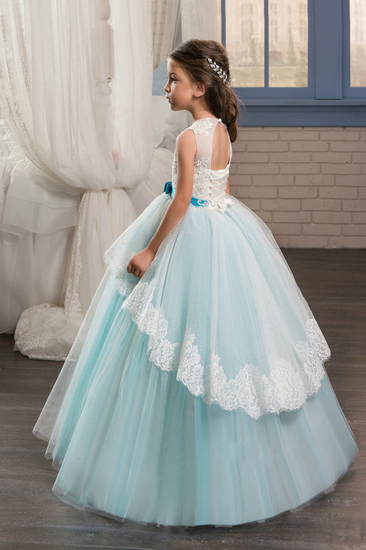 2024 Ball Gown Scoop With Applique Flower Girl Dresses Tulle Floor Length