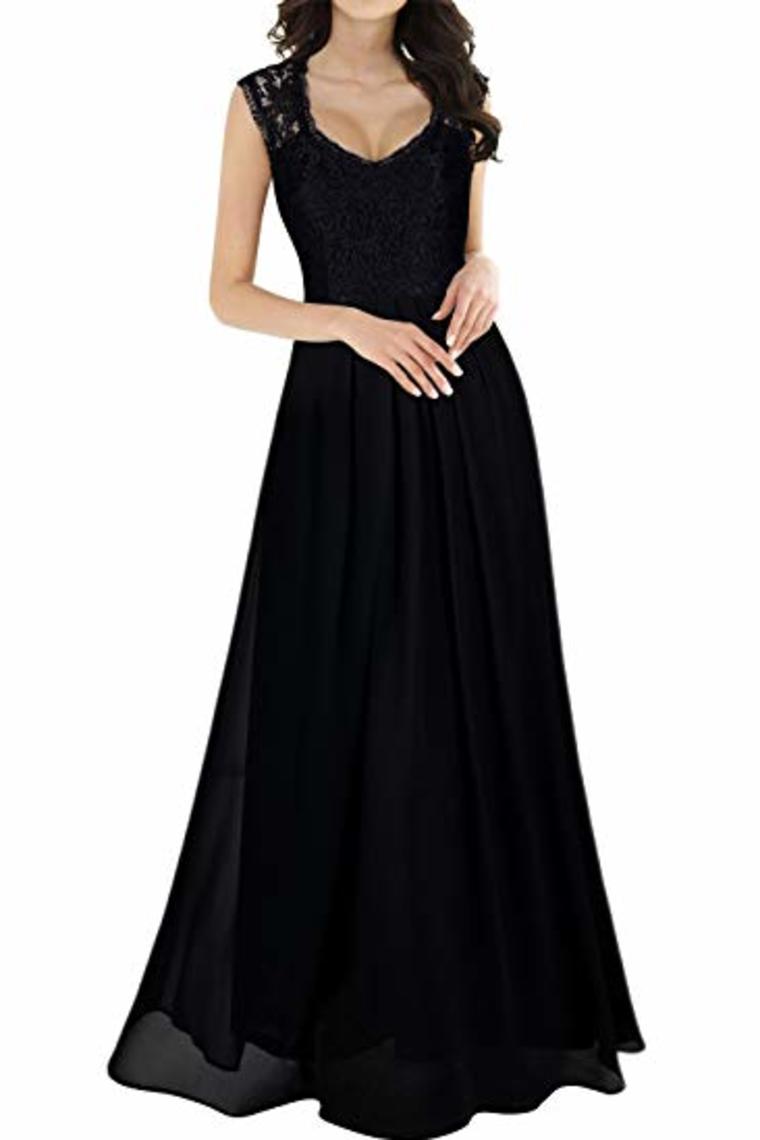 Elegant Sleeveless Round Neck Lace Dress Bridesmaid Party Festive Chiffon Long Dress