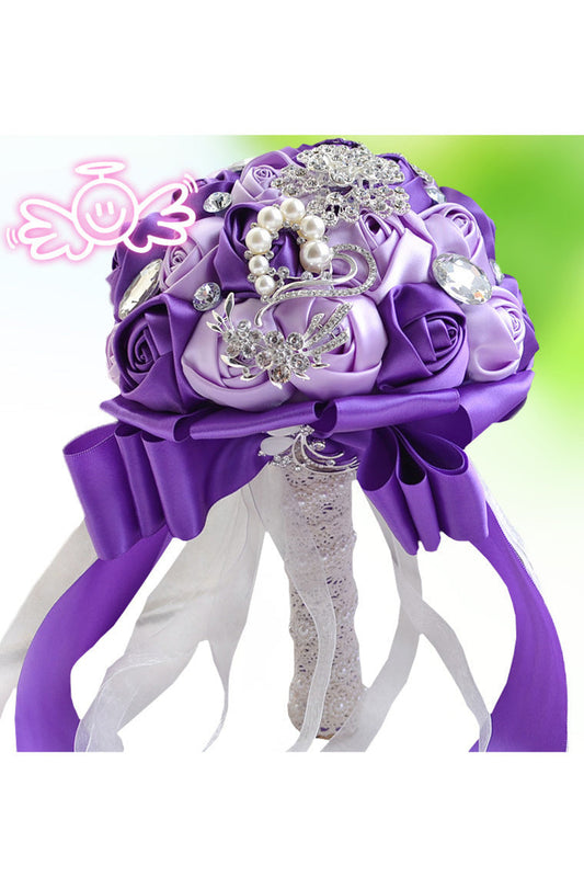 Beautiful Round Satin Bridal Bouquets With Rhinestones