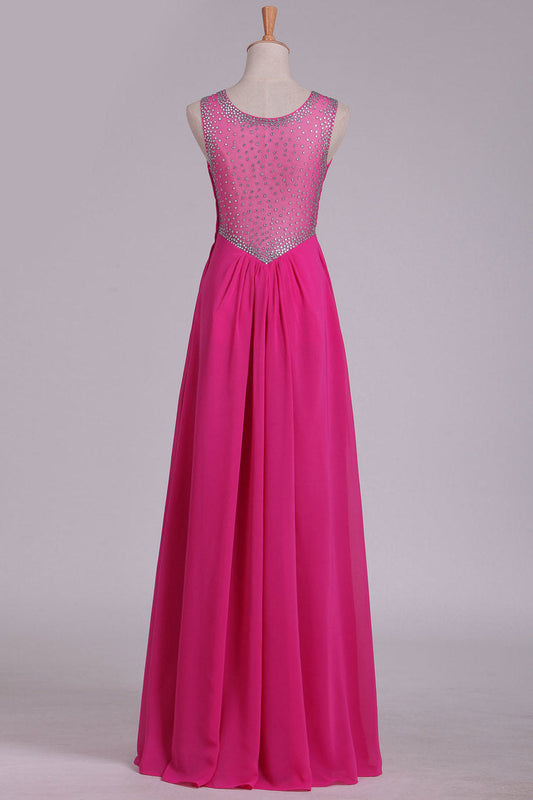 2024 Prom Dresses Scoop Chiffon With Beads And Ruffles Floor Length A Line