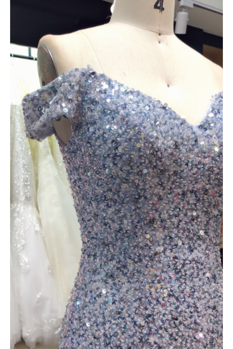 Prom Dress Off The Shoulder Sweep Train Mermaid Tulle Beads&Sequins