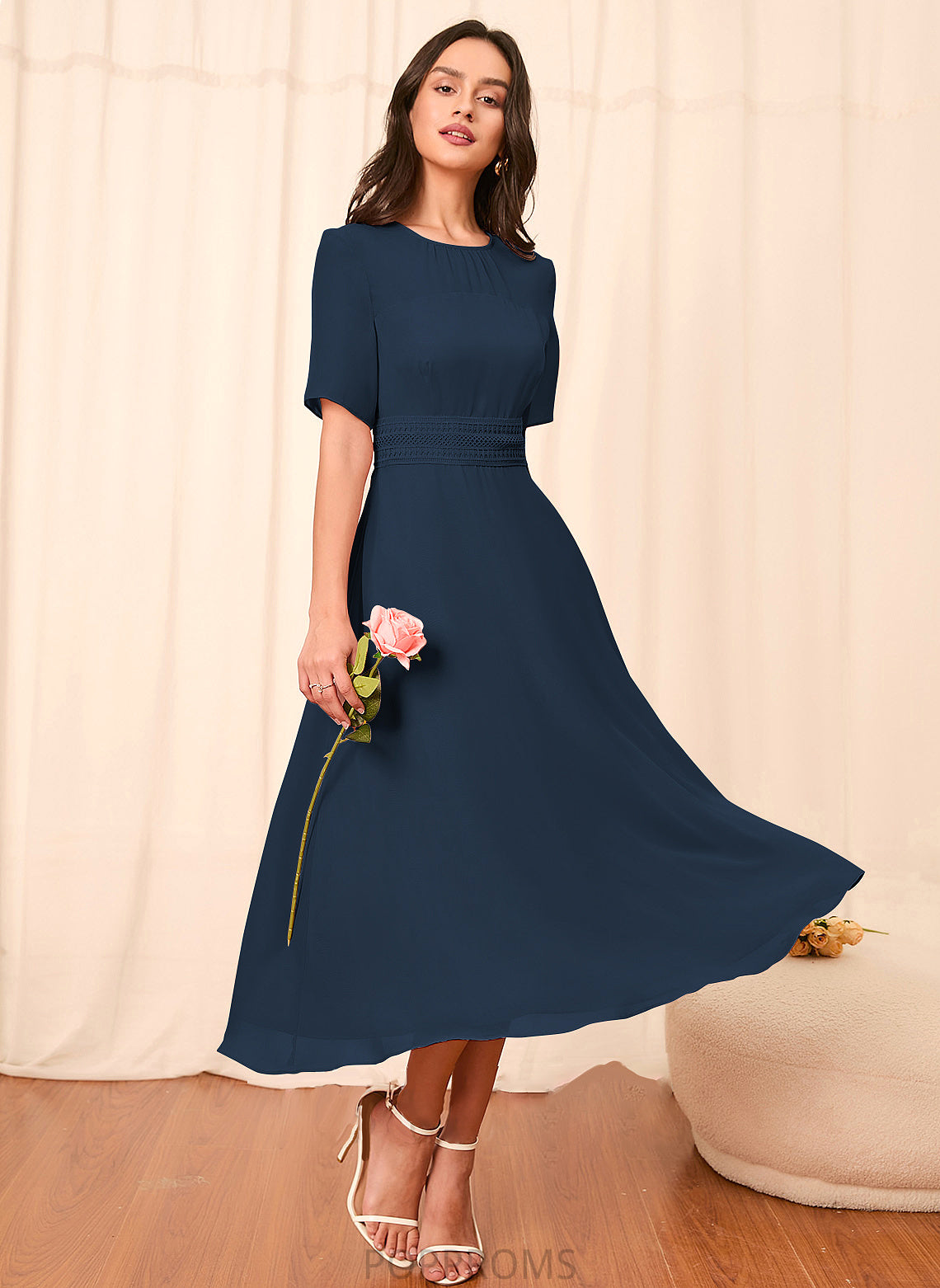 Fabric Straps Knee-Length Length Sleeve Silhouette Sleeves A-Line Mira Natural Waist V-Neck Sleeveless Bridesmaid Dresses