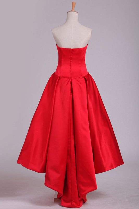 2024 Asymmetrical Prom Dresses V Neck Satin Red