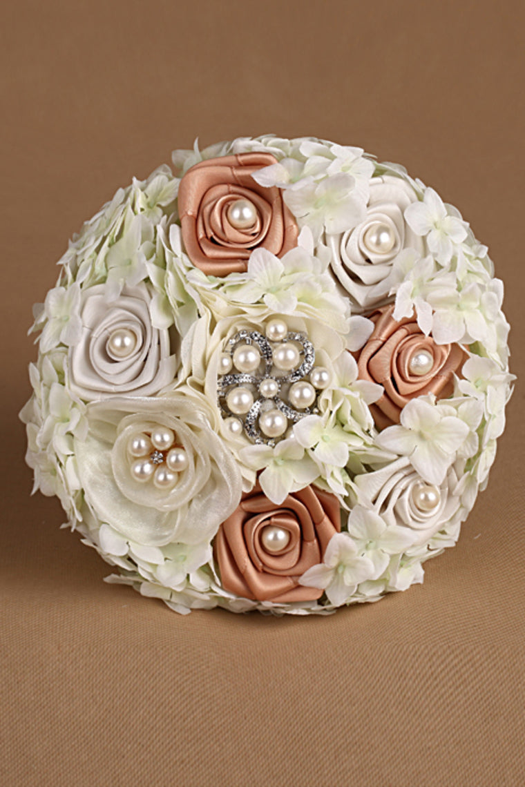 Wedding Bouquet Ribbon Roses With Rhinestone Brooch (25*15cm)