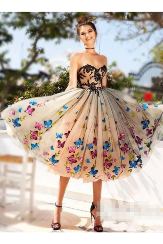 SweetHeart Neckline A Line Homecoming Dresses Colorful Butterflies Appliques Short Prom Dresses