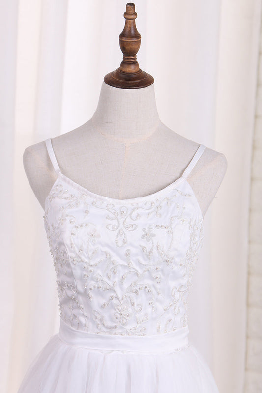 2024 Spaghetti Straps A Line Bridesmaid Dresses Tulle With Embroidery And Beads