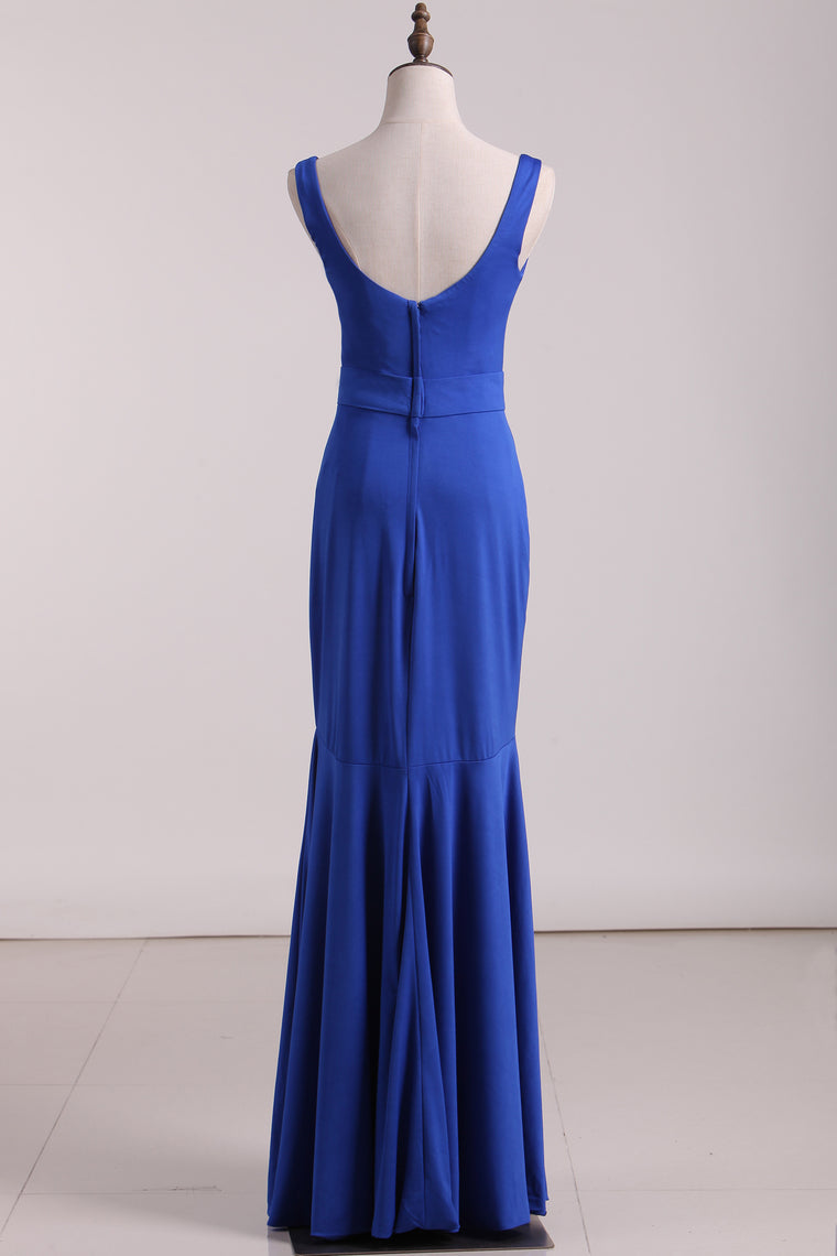 2024 Spandex Dark Royal Blue Straps Mermaid Evening Dresses