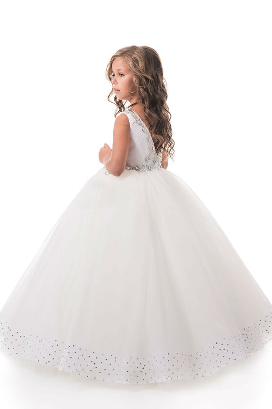 2024 Flower Girl Dresses Ball Gown Scoop Open Back Tulle With Beading