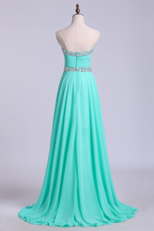 2024 Prom Dresses A Line Floor Length Sweetheart Chiffon With Rhinestone