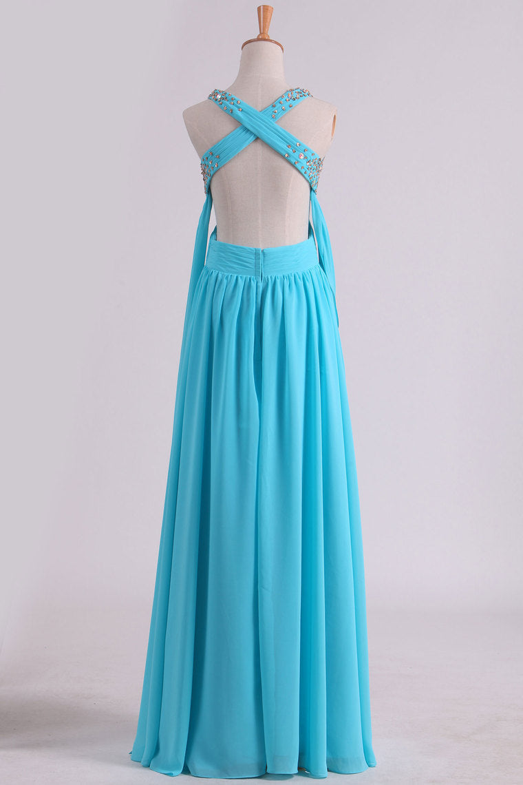 2024 Prom Dresses A-Line Cross Back Chiffon Floor-Length