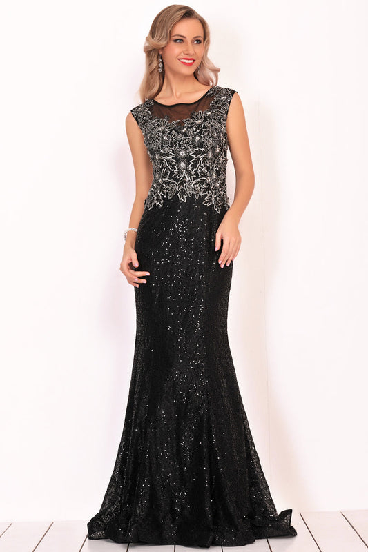 2024 Scoop Prom Dresses Mermaid Sequins With Beading Sweep Train