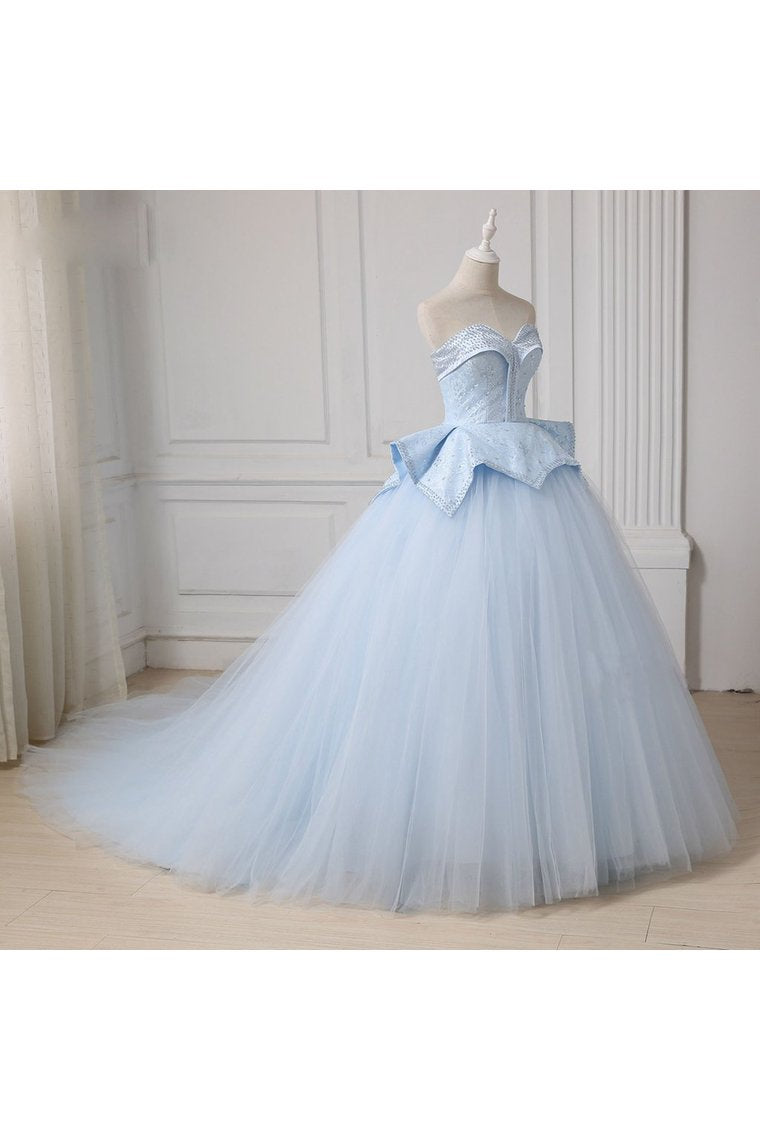 Sweetheart Ball Gown Beading Tulle Prom Dress, Court Train Quinceanera Dress