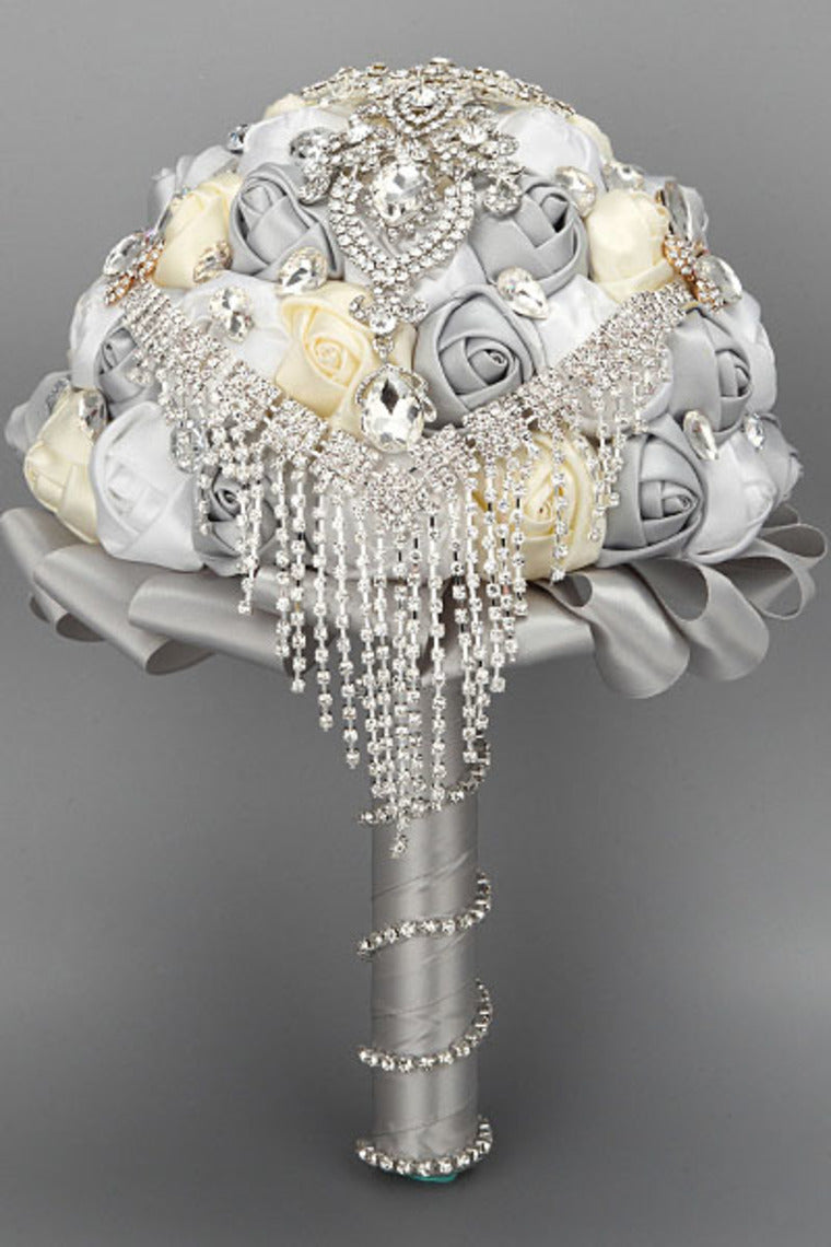 Round Shape Acrylic Cristal Beads With Ribbon Handle Wedding Bouquet (26*20cm)